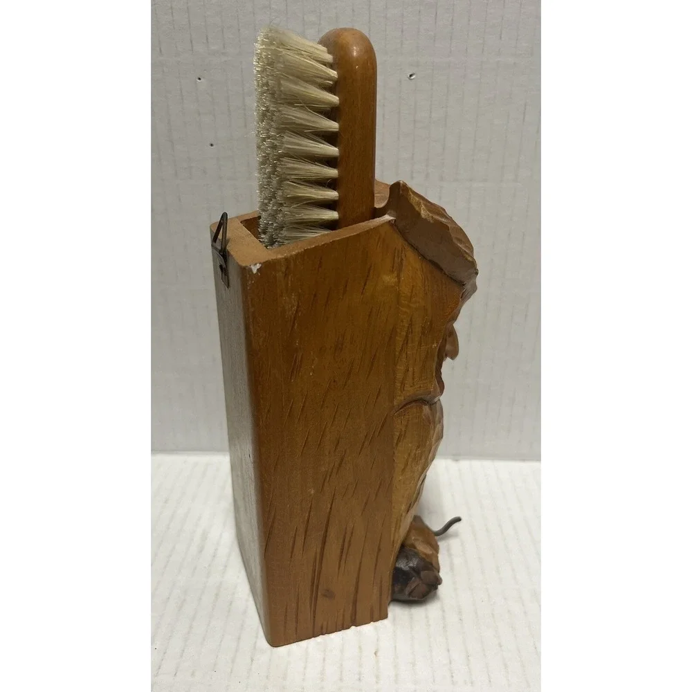 Owl‎ Hand Carved Rustic Vintage Clothes or Shoes Brush holder 6